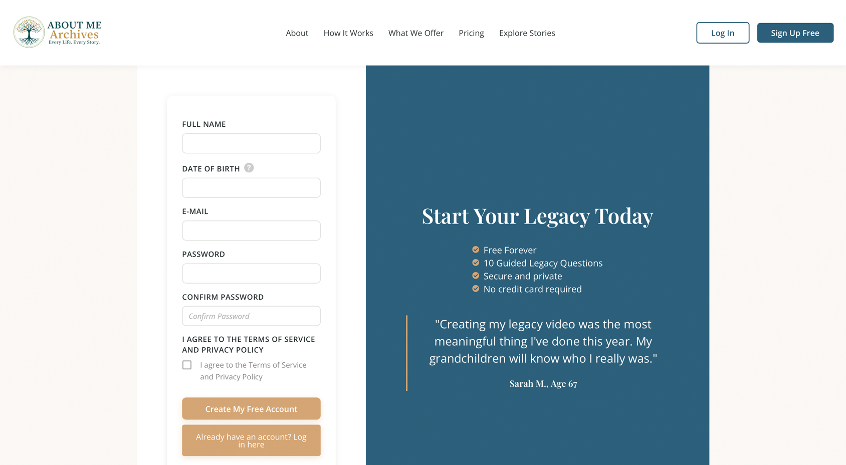 Creating your free About Me Archives account